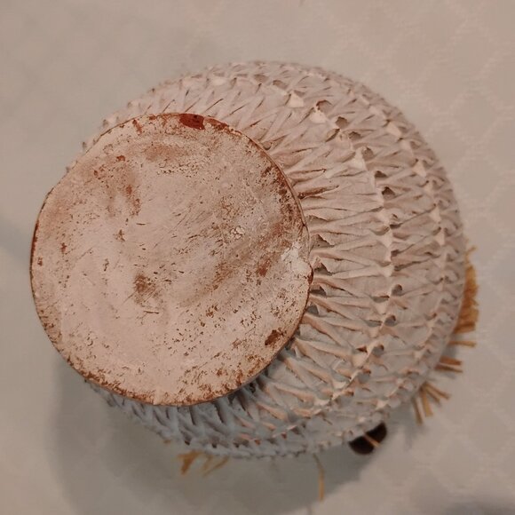 Heavy Southwestern Style Clay Vase W/Raffia Straw & Beaded Fruit - Picture 8 of 8